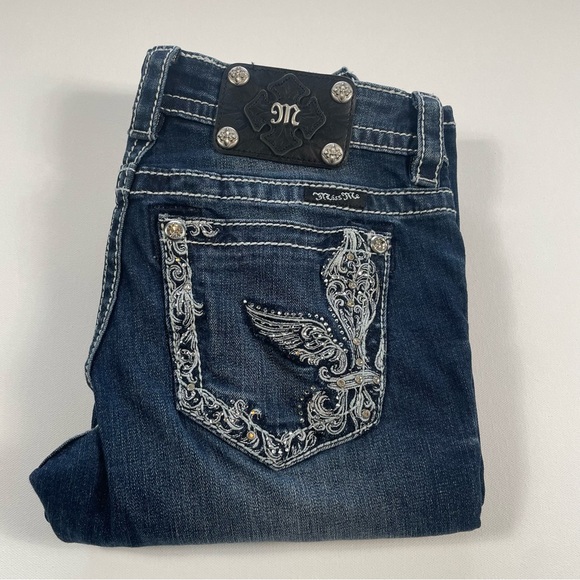 Miss Me Bootcut Jeans JP5534B Embroidered Fleur-de-Lis Wings  Sz 26 - Picture 11 of 14